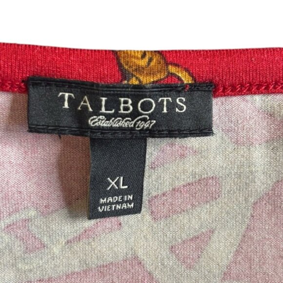 Talbots Red Equestrian Print Drape Front 3/4 Sleeve Top Size XL - Picture 6 of 7